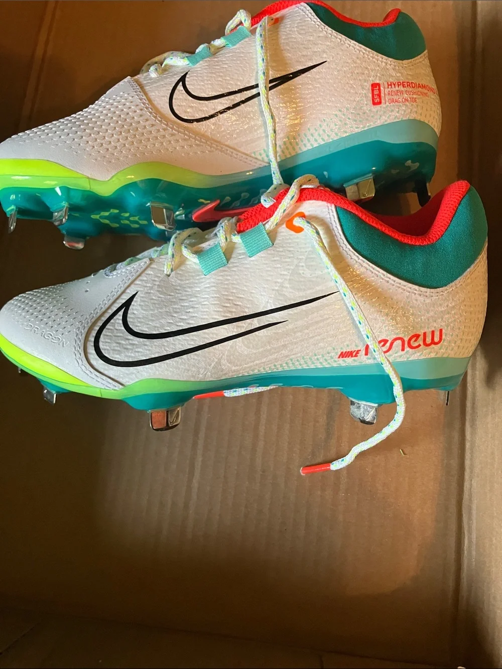 Nike White Teal Pink Women's Softball Cleats